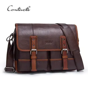 CONTACT'S Fashion Cowhide Genuine Leather Crossbody Bag For Men  Shoulder Bags Business Men's Briefcase Handbags Messenger Bag