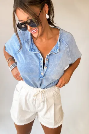 Flattering White Drawstring Denim Shorts